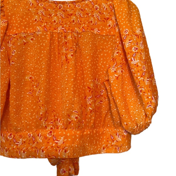 Joie Orange Floral Print Elbow Length Puff Sleeve Crop Top - Picture 8 of 12